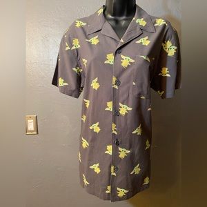 Star Wars Mens Button Shirt Gray Grogu Baby Yoda Short Sleeve Collared
